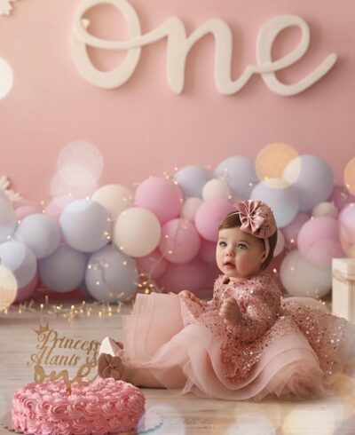 Girl Peach Sequence with Net Dress