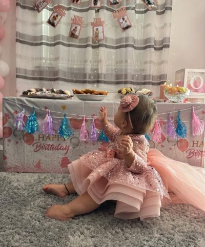 Girl Peach Sequence with Net Dress