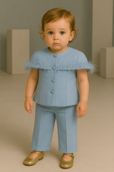 Abelia Blue Fur Top and Pant Set
