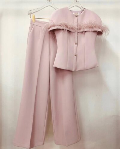 Abelia Blue Fur Top and Pant Set