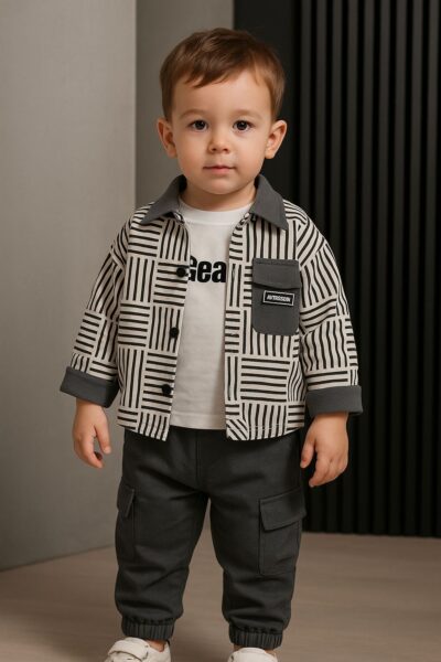 image Boys Striped Shirt With Long Sleeves jacket set